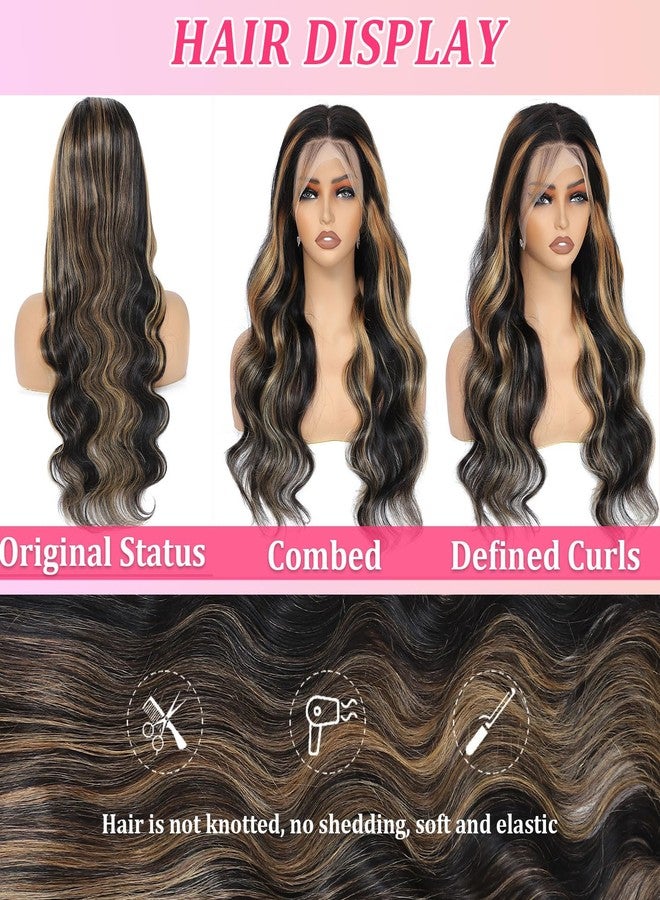 Juvid 13x6 Balayage Body Wave Lace Front Wigs Glueless HD Transparent Lace Frontal Pre Plucked Baby Hair 200% Density Ombre Highlight Blonde FB/27 Human Hair Wigs for Black Women 22inch - Image 4